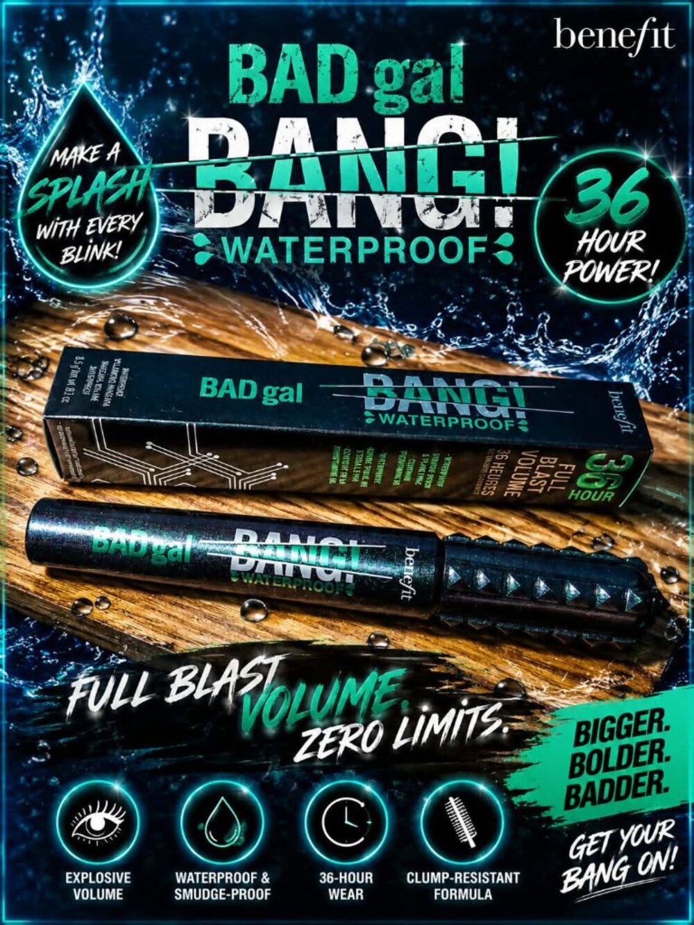 NIP! Benefit Badgal Waterproof Mascara, 8.5g (Full Size) in Intense Pitch Black